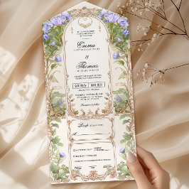 Einladung zur Hochzeit von lila Goldfloralen-Rahme