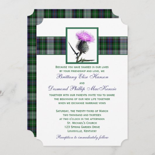 Einladung zur Hochzeit von lila grünem Tartan This (Vorne/Hinten)