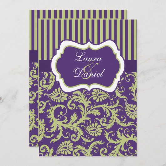 Einladung zur Hochzeit von lila, grünen und weißen (Vorne/Hinten)