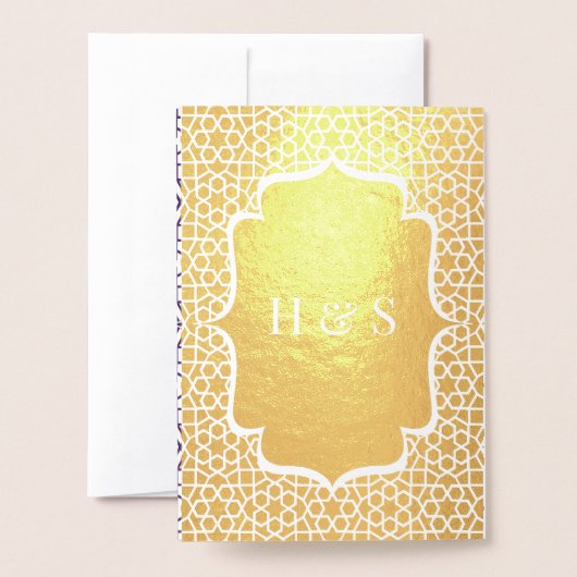 Einladung zur Hochzeit von lila persischen Goldfel (Rückseite mit Umschlag)