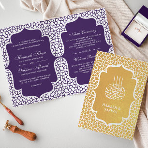 Einladung zur Hochzeit von lila persischen Goldfel
