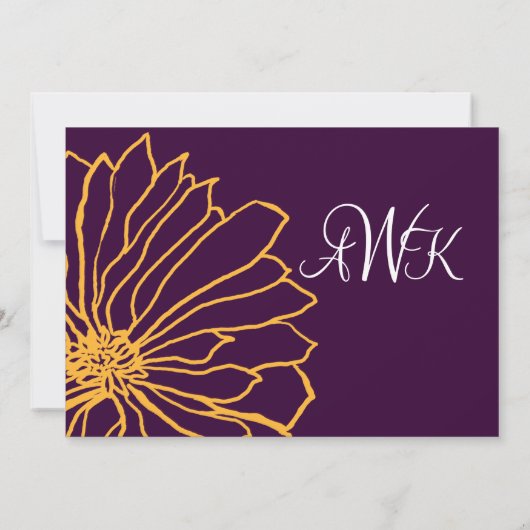 Einladung zur Hochzeit von lila und gelben Blumen (Rückseite)