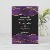 Einladung zur Hochzeit von lila und Gold Agate (Stehend Vorderseite)