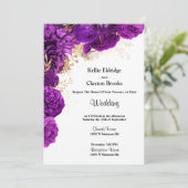 Einladung zur Hochzeit von lila und Gold-Flora (Stehend Vorderseite)