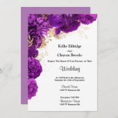 Einladung zur Hochzeit von lila und Gold-Flora (Vorne/Hinten)