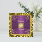 Einladung zur Hochzeit von lila und Goldfloralen M (Stehend Vorderseite)