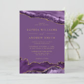 Einladung zur Hochzeit von lila- und Goldkalligrap (Stehend Vorderseite)