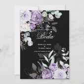 Einladung zur Hochzeit von lila und schwarzen Flüs (Vorderseite)