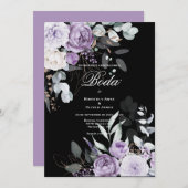 Einladung zur Hochzeit von lila und schwarzen Flüs (Vorne/Hinten)