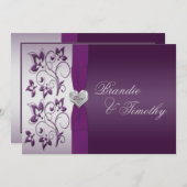Einladung zur Hochzeit von Lila und Silberblumen (Vorne/Hinten)