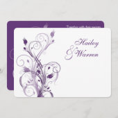 Einladung zur Hochzeit von lila und weißen Blumen  (Vorne/Hinten)