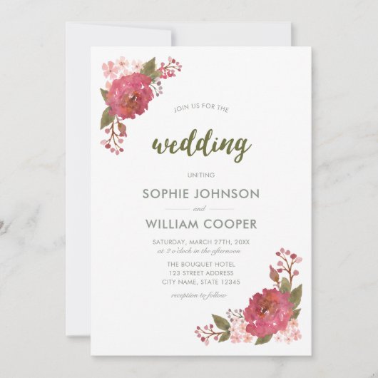 Einladung zur Hochzeit von lila Wasserfarben (Vorderseite)