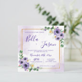 Einladung zur Hochzeit von lila weißem Blütengold (Stehend Vorderseite)