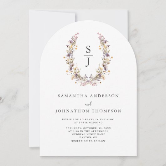 Einladung zur Hochzeit von lila Wildblumen (Vorderseite)