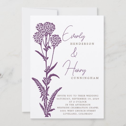 Einladung zur Hochzeit von lila Wildblumen (Vorderseite)