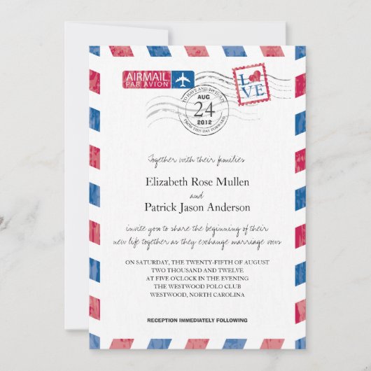 Einladung zur Hochzeit von Luftpost (Vorderseite)