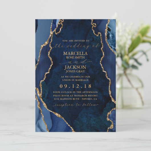 Einladung zur Hochzeit von Marmor und Gold Agate (Stehend Vorderseite)