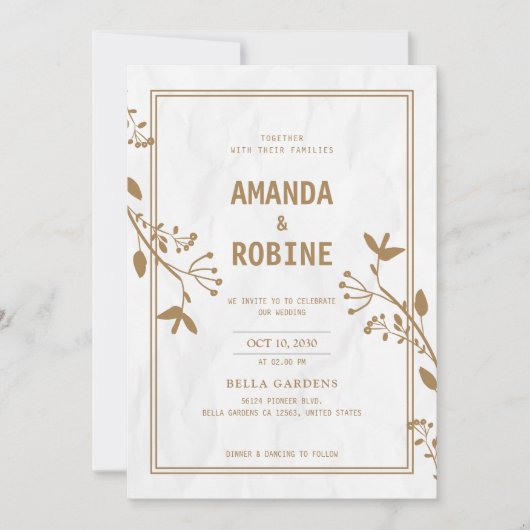 Einladung zur Hochzeit von Minimalistischem Gold (Vorderseite)