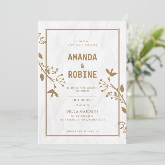 Einladung zur Hochzeit von Minimalistischem Gold (Stehend Vorderseite)