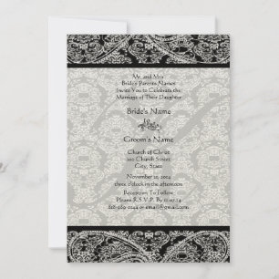 Einladung zur Hochzeit von Monogram Black Damask