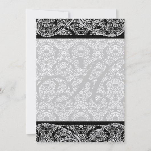 Einladung zur Hochzeit von Monogram Black Damask (Rückseite)
