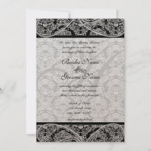 Einladung zur Hochzeit von Monogram Black Damask