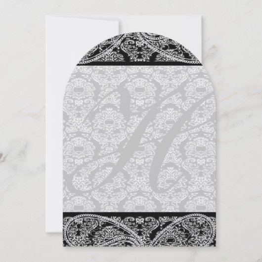 Einladung zur Hochzeit von Monogram Black Damask (Vorderseite)