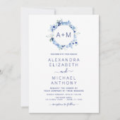 Einladung zur Hochzeit von Monogram Dusty Blue Flo (Vorderseite)