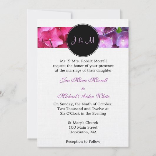 Einladung zur Hochzeit von Monogram Hydrangea (Vorderseite)