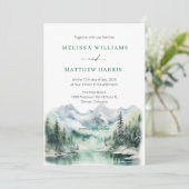 Einladung zur Hochzeit von Mountain Skyline mit QR (Stehend Vorderseite)