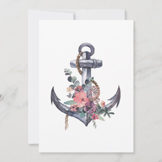 Einladung zur Hochzeit von Nautic Floral Anchor (Rückseite)