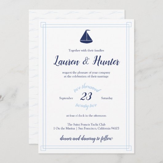 Einladung zur Hochzeit von Nautical Sailboat (Vorne/Hinten)