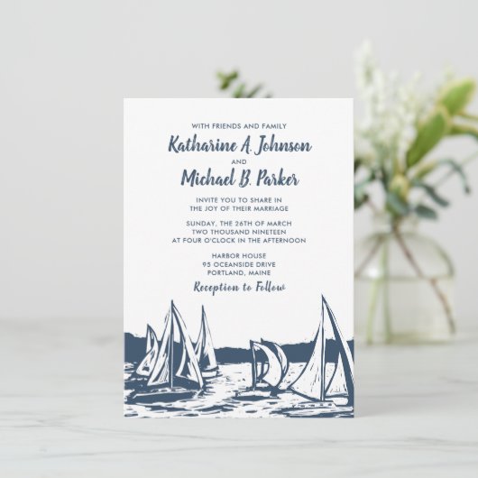 Einladung zur Hochzeit von Nautical Sailboat (Stehend Vorderseite)