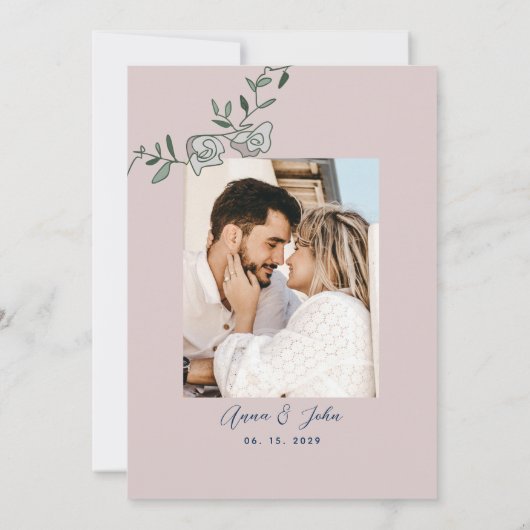 Einladung zur Hochzeit von Navy Blue Blush Pink Fl (Rückseite)