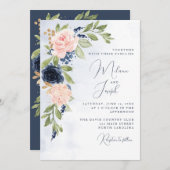 Einladung zur Hochzeit von Navy Blue Blush Pink Go (Vorne/Hinten)