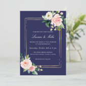 Einladung zur Hochzeit von Navy Blue Blush Pink Go (Stehend Vorderseite)