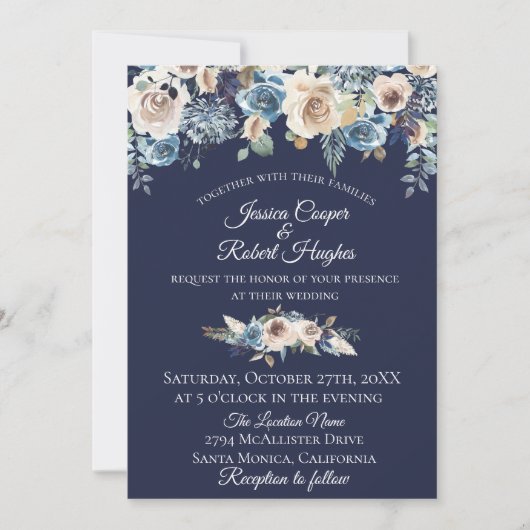 Einladung zur Hochzeit von Navy Blue Champagne (Vorderseite)