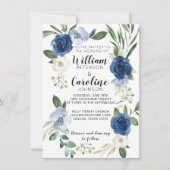 Einladung zur Hochzeit von Navy Blue Floral (Vorderseite)