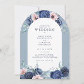 Einladung zur Hochzeit von Navy Blue Floral Blush  (Vorderseite)