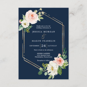Einladung zur Hochzeit von Navy Blue Gold Blush