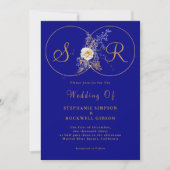 Einladung zur Hochzeit von Navy Blue Gold Monogram (Vorderseite)