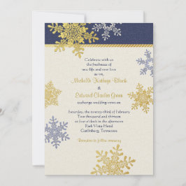 Einladung zur Hochzeit von Navy Blue Gold Snowflak
