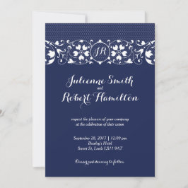 Einladung zur Hochzeit von Navy Blue Lace Monogram