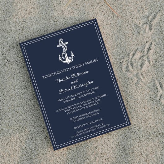 Einladung zur Hochzeit von Navy Blue Nautical Anch