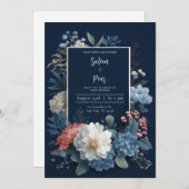 Einladung zur Hochzeit von Navy Blue Rustic Floral (Vorne/Hinten)