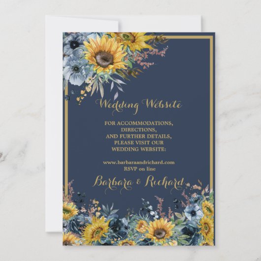 Einladung zur Hochzeit von Navy Blue Sunflower (Rückseite)