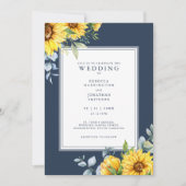 Einladung zur Hochzeit von Navy Blue Sunflower (Vorderseite)