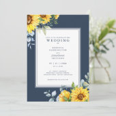 Einladung zur Hochzeit von Navy Blue Sunflower (Stehend Vorderseite)