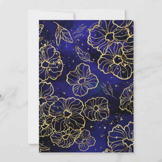 Einladung zur Hochzeit von Navy Blue und Gold Flor (Rückseite)