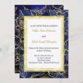Einladung zur Hochzeit von Navy Blue und Gold Flor (Vorne/Hinten)